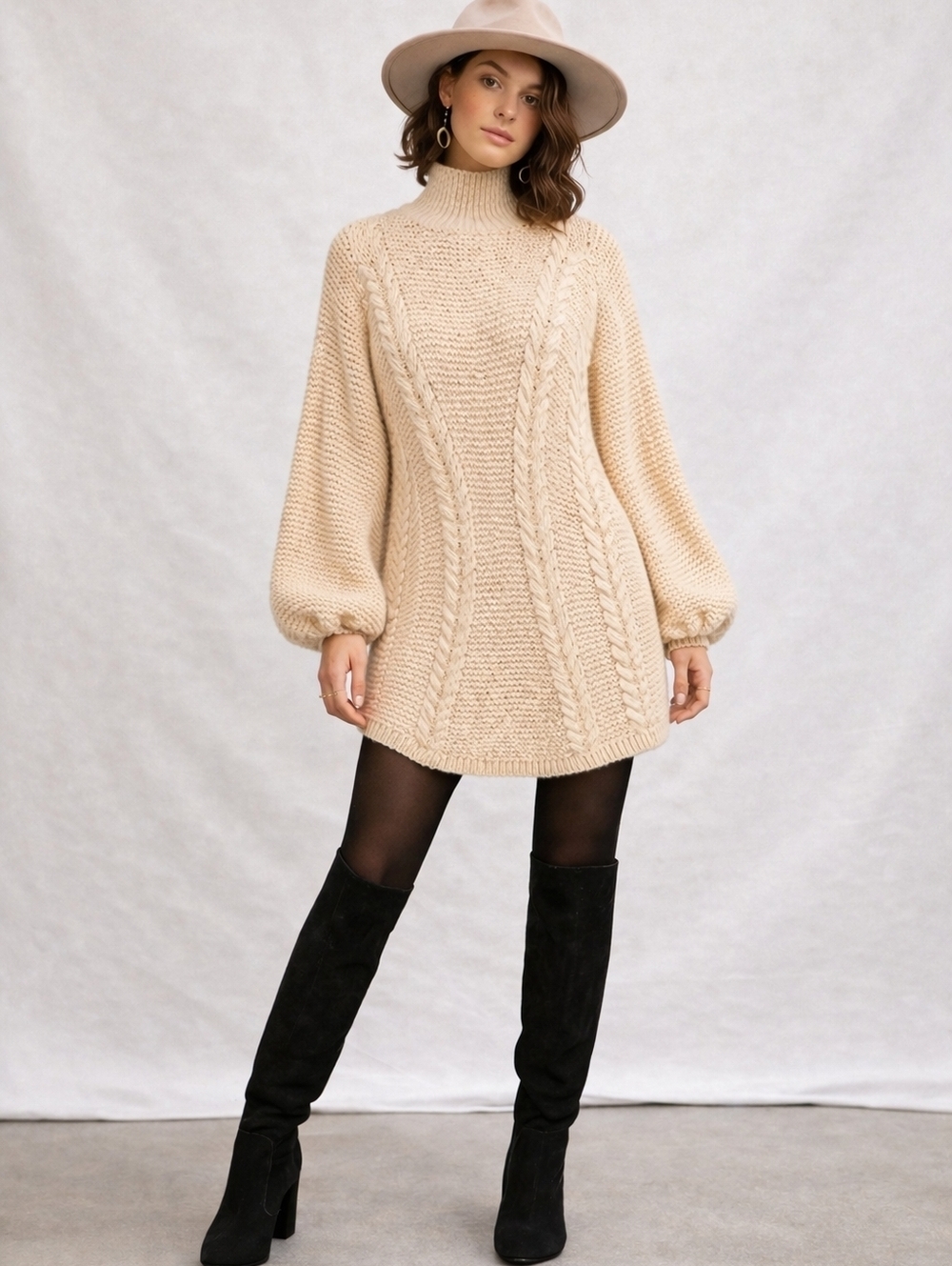 Free People Back to Back Cable Knit Sweater Mini Dress Tunic NWT Cream Size Med.